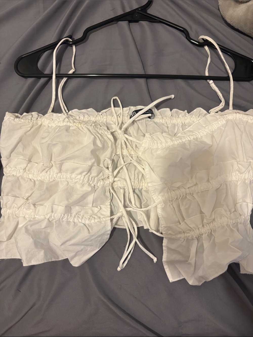 Zara White Ruched Tie-Back Crop Top